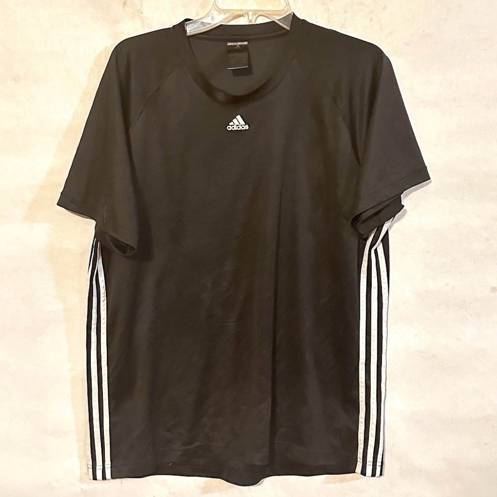 Adidas Classic Three Stripe Black Workout Athletic Short Sleeve Jersey Tee XL